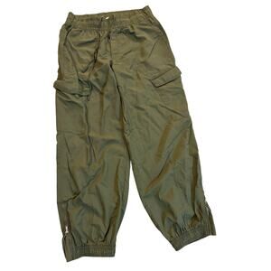 Never Not Hustling Tech Green Quick Dry Cargo Pants Medium Women Ankle Zip